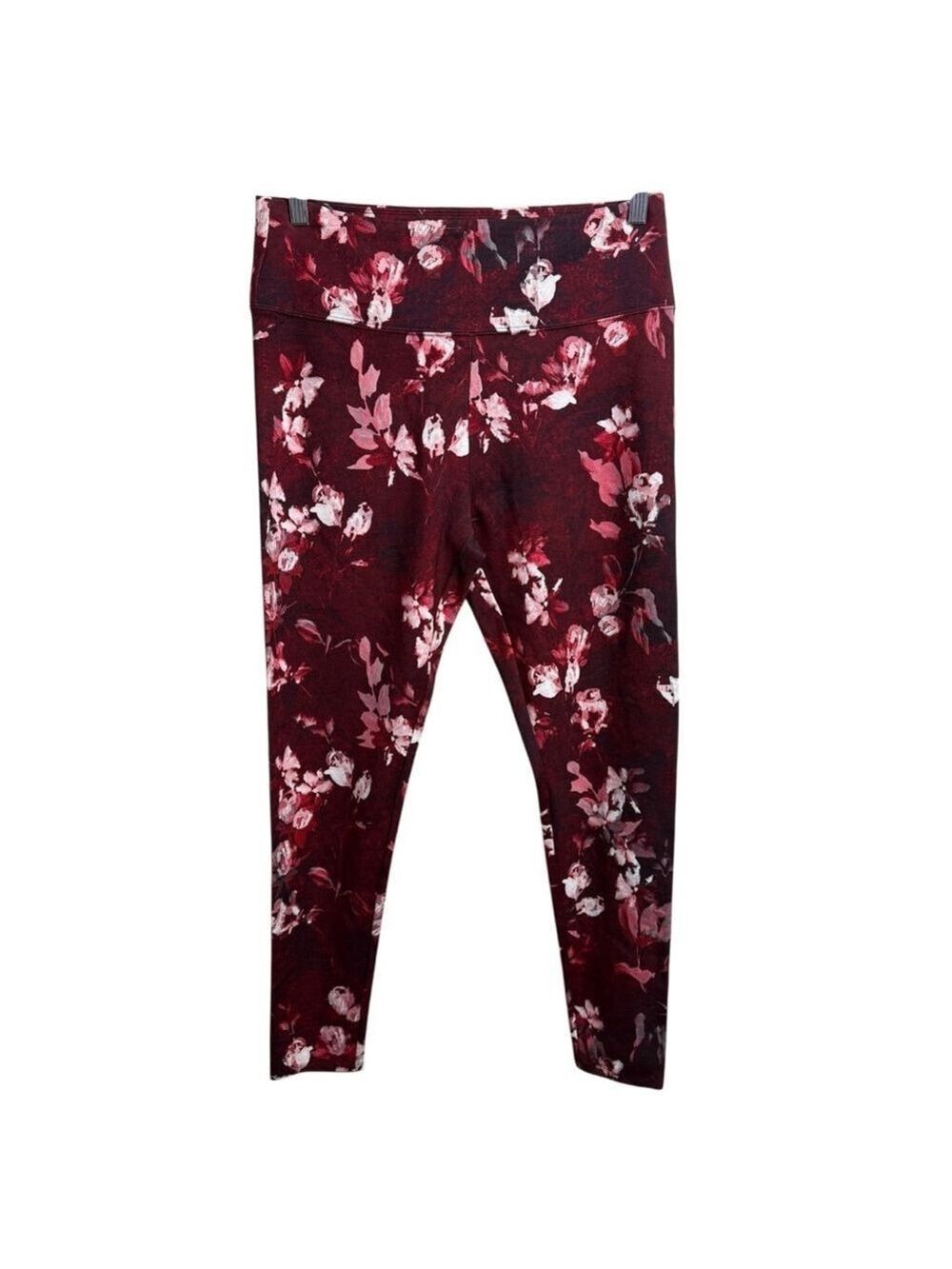 Soft Surroundings Burgundy Floral Leggings Medium Stretch Pull On‎